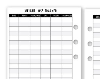Printed Personal Rings Weight Loss Tracker Planner Refill, 3.74" x 6.73", 15 or 30 Count, Functional Insert