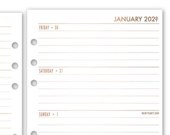 FOILED A5 Rings Week on 2 Pages Horizontal Calendar Refill, 5.83″ x 8.27″, Monday Start, 12 Dated Weekly View, Metallic Foil, Choose Date