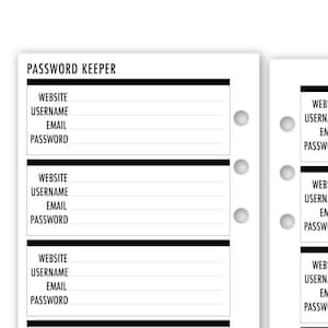 Printed Personal Rings Password Keepers Planner Refill, 3.74" x 6.73", 15 or 30 Count, Functional Insert