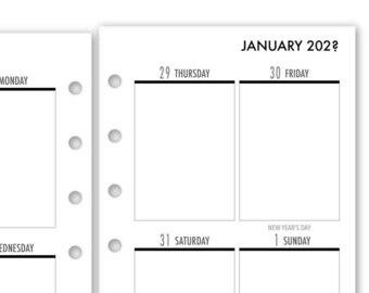 Printed Pocket Rings Week on 2 Pages Vertical Deluxe Planner Calendar Refill, 3.2″ x 4.7″, Monday Start, Weekly View