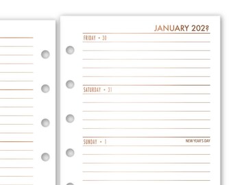FOILED Pocket Rings Week on 2 Pages Horizontal Calendar Refill, 3.2″ x 4.7″, Monday Start, Weekly View, Metallic Foil Luxury, Choose Date