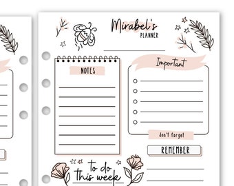 Printed A5 Rings Personalized Blush Floral Weekly Planner Refill, 5.83″ x 8.27″, 15 or 30 Count, Add Your Name for Personalization