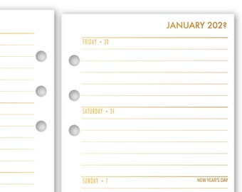 FOILED Personal Rings Week on 2 Pages Horizontal Calendar Refill, 3.74″ x 6.73″, Monday Start, Weekly View, Metallic Foil, Choose Date