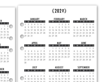 Printed A5 Rings Year at a Glance Calendar Printed Planner Refill, 5.83″ x 8.27″, Dated Yearly View, 24 Month, Laminated for Durability