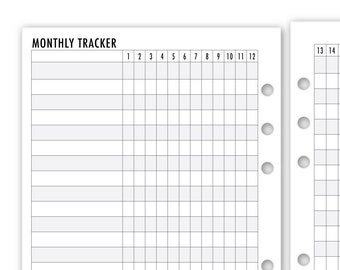 Printed A5 Rings Monthly Habit Tracker Planner Refill, 5.83″ x 8.27″, 12 or 24 Months, Functional Insert, Daily Chores