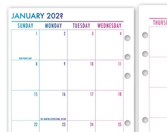 Printed A5 Rings Month on 2 Pages Deluxe Planner Calendar Refills, 5.83″ x 8.27″, 12 Dated Monthly View, RAINBOW!