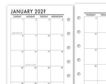 Printed Pocket Rings Month on 2 Pages Deluxe Planner Calendar Refill, 3.2" x 4.7", Sunday Start, Dated Monthly View