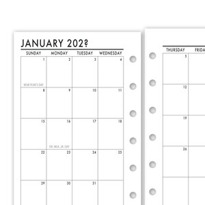 Pocket Rings Month on 2 Pages Planner Calendar Refill, 3.2" x 4.7", Sunday Start, Dated Monthly View, Standard or Academic Year, Choose Date