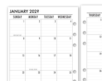 Printed A5 Lined Month on 2 Pages Planner Calendar Refills, 5.83″ x 8.27″, Dated Monthly View, 12 Month Diary Filler