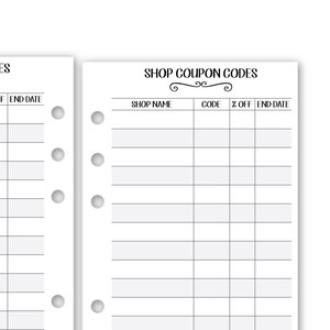 Printed Personal Rings Shop Coupon Codes planner insert 15 | Etsy