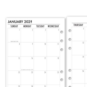 Printed A5 Rings Month on 2 Pages Deluxe Planner Calendar Refills, 5.83″ x 8.27″, Dated Monthly View, 12 Month Diary Filler