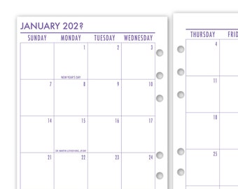 Printed A5 Rings Month on 2 Pages Deluxe Planner Calendar Refills, 5.83″ x 8.27″, 12 Dated Monthly View, Amethyst Twilight