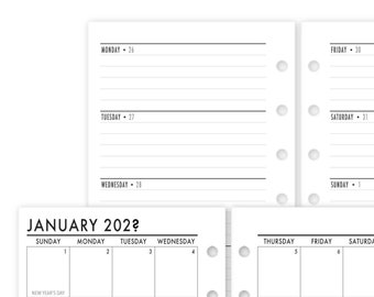Printed Pocket Rings Complete Horizontal Deluxe Planner Calendar Refill, 3.2" x 4.7", Dated 12 Month, Monthly & Weekly view