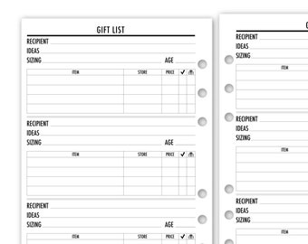 A5 Rings Gift List Planner Inserts, Birthday & Christmas Organizer, Family Wish List Tracker, Special Events Reminder, 5.83 x 8.27 inches