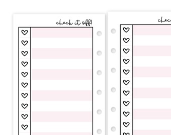Printed Pocket Rings Check It Off! Heart Checklist Planner Refill, 3.2 x 4.7 inches, Ring Binder Insert Pages, Colorful Pages, Heart Boxes