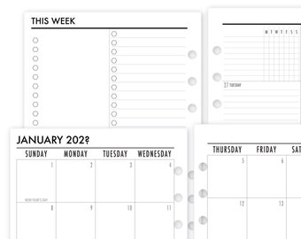 Printed A5 Rings Complete Week on One Page Deluxe Planner Calendar Refill, 5.83″ x 8.27″, Dated 12 Month, Monthly & Weekly view