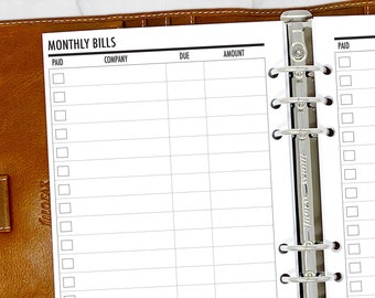 A5 Bill Tracker Refill, Ring Binder Planner Insert, Finances Financial Planning