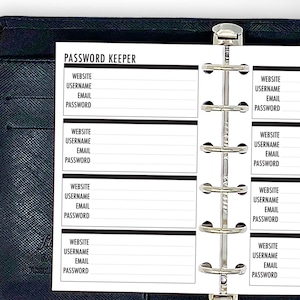 Pocket Password Keeper Planner Insert, A7 PM Binder Refills