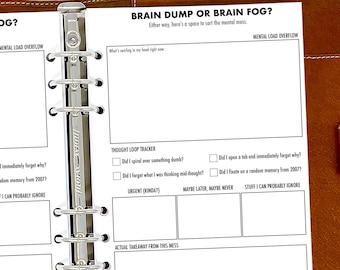 A5 Brain Dump or Brain Fog? Refill, Mind Dump Planner Page, Daily Notes Insert