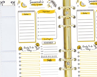 Inserto para agenda semanal personal con nombre personalizado, diseño floral de limón.
