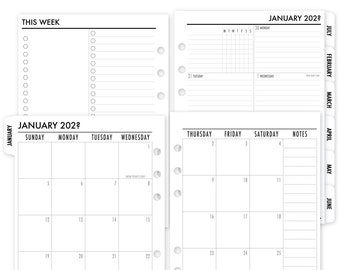 Printed A5 Rings Tabbed Complete Week on One Page Planner Calendar Refill, 5.83″ x 8.27″, Dated, Monthly & Weekly view, White Tabs 6D