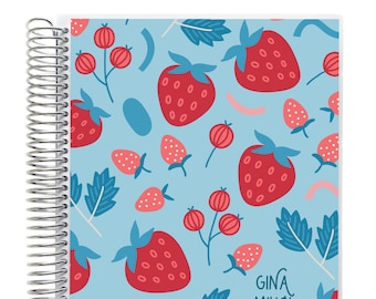 7x9 Spiral Notebook, A5 Wide size, Choose College or Wide Ruled Lined, Dot Grid or Graph Paper, 240 Pages, Laminated Cover, Strawberry Tea