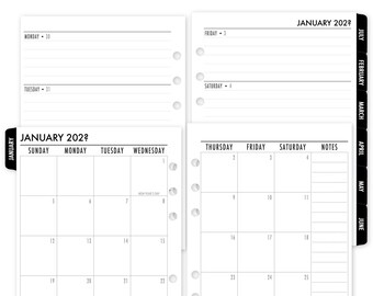 Printed A5 Rings Tabbed Complete Horizontal Planner Calendar Refill, 5.83″ x 8.27″, Dated 12 Month, Monthly & Weekly view, Black Tabs 6D