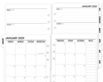 Printed A5 Rings Tabbed Complete Horizontal Planner Calendar Refill, 5.83″ x 8.27″, Dated 12 Month, Monthly & Weekly view, White Tabs 6D