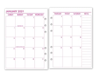 Fuchsia Flare A5 Month on 2 Pages Calendar Refill, 5.83″ x 8.27″, 12 Dated Monthly View, Printed Ring Binder Insert, Choose Date