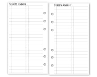 Printed Personal Rings Things to Remember Planner Refill, 3.74" x 6.73", 15 or 30 Count, Functional Insert