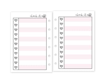 Printed Pocket Rings Check It Off! Heart Checklist Planner Refill, 3.2 x 4.7 inches, Ring Binder Insert Pages, Colorful Pages, Heart Boxes