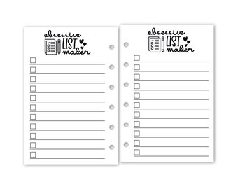 Printed Pocket Rings Obsessive List Maker Planner Refill, 3.2" x 4.7", 15 or 30 Count, Functional Insert