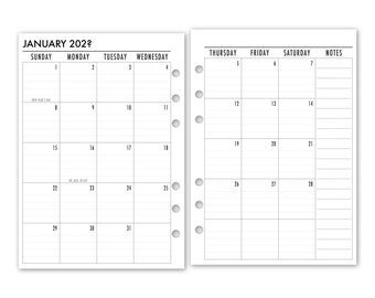 Printed A5 Lined Month on 2 Pages Planner Calendar Refills, 5.83″ x 8.27″, Dated Monthly View, 12 Month Diary Filler