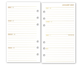 FOILED Personal Rings Week on 2 Pages Horizontal Calendar Refill, 3.74″ x 6.73″, Monday Start, Weekly View, Metallic Foil, Choose Date