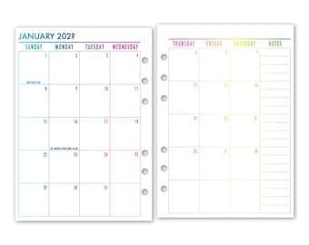 Rainbow Ombre A5 Month on 2 Pages Calendar Refill, 5.83″ x 8.27″, 12 Dated Monthly View, Printed Ring Binder Planner Insert
