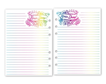 Printed A5 Rings Rainbow Groovy Brain Dump Planner Insert, 5.83″ x 8.27″, 15 or 30 Count, Functional Insert, Colorful Planning
