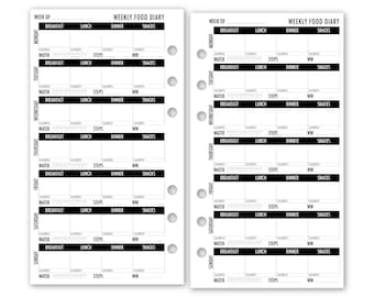 Printed Personal Rings Food Diary Planner Refill, 3.74" x 6.73", 15 or 30 Count, Functional Insert
