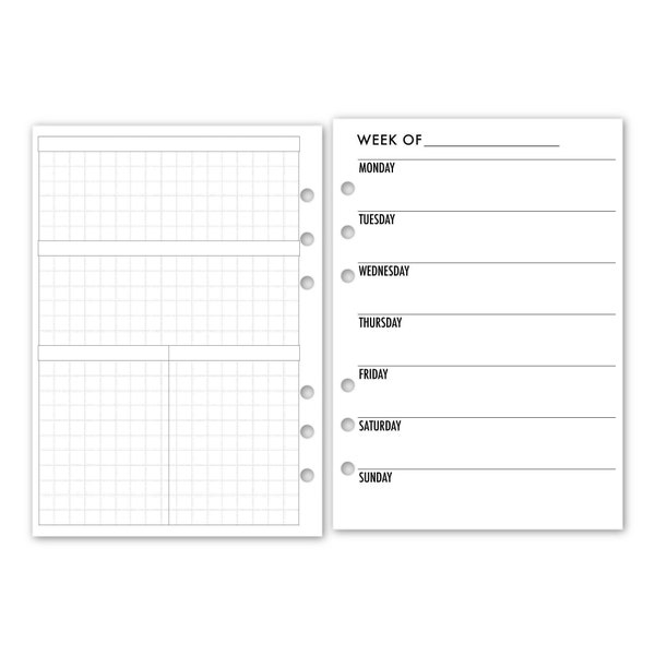 Printed A5 Rings Week on 1 Page Horizontal Planner Refill, 5.83″ x 8.27″, 26 or 52 Count, Undated Calendar Insert