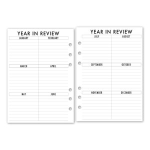 Printed A5 Rings Year in Review Planner Refill, 5.83″ x 8.27″, One Whole Year View, 12 Months at a Glance, Functional, Yearly Goals