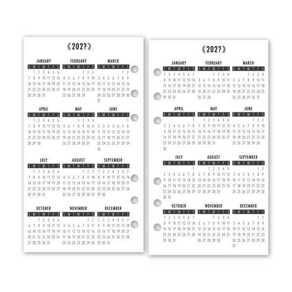 Printed Personal Rings Year at a Glance Calendar Printed Planner Refill, 3.74″ x 6.73″, Dated Yearly View, Laminated for Durability