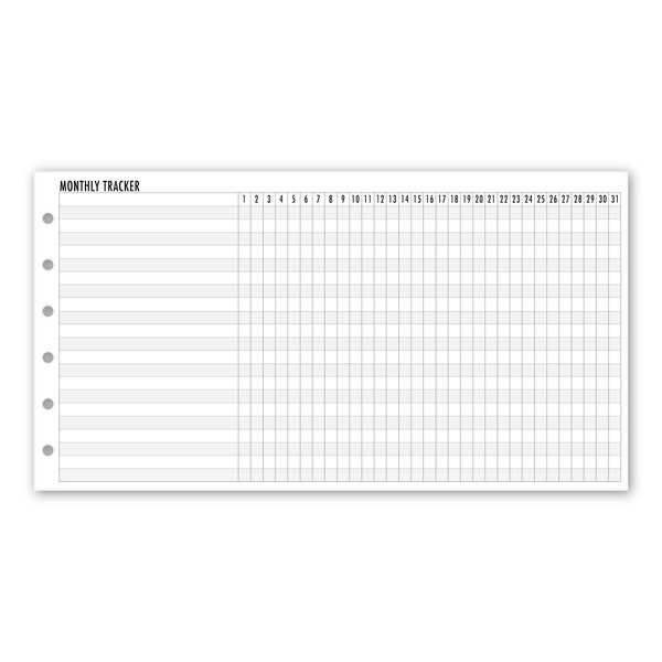 Printed Pocket Rings Habit Tracker Foldout Planner Refill, 3.2" x 4.7", 12 or 24 Count, Functional Insert