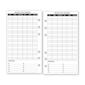 Printed Personal Rings Weight Loss Tracker Planner Refill, 3.74" x 6.73", 15 or 30 Count, Functional Insert