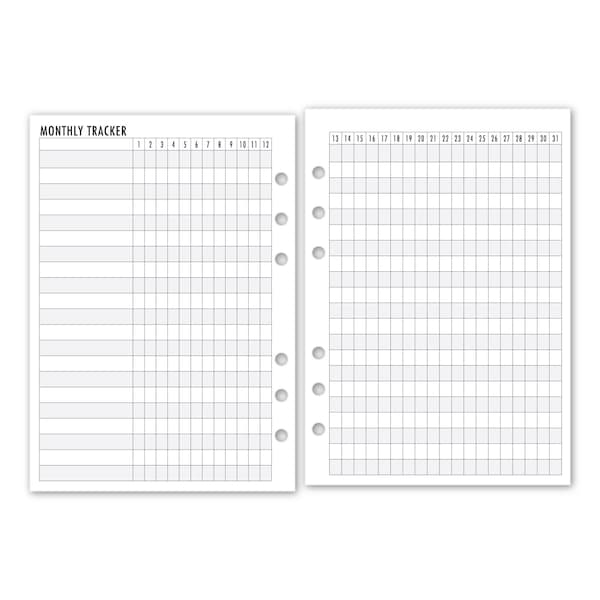 Printed A5 Rings Monthly Habit Tracker Planner Refill, 5.83″ x 8.27″, 12 or 24 Months, Functional Insert, Daily Chores