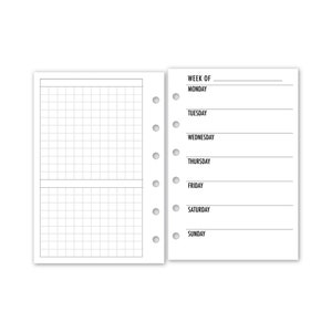 Printed Pocket  Week on One Page Horizontal Planner Refill, 3.2&quot; x 4.7&quot;, 26 or 52 Weeks, Undated Weekly View