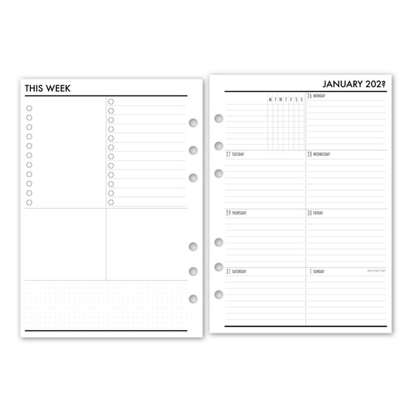 Printed A5 Rings Week on 1 Page Deluxe Planner Calendar Refill, 5.83″ x 8.27″, Monday Start, Weekly View, 12 Month Diary Filler