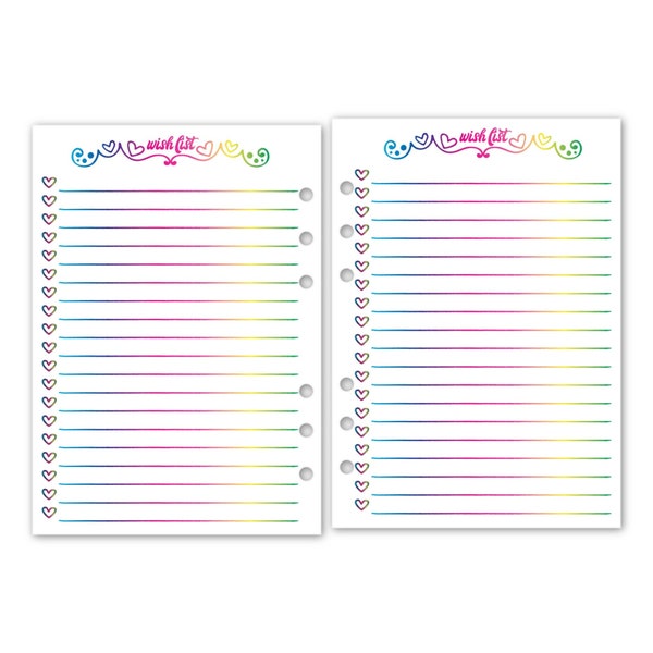 Printed A5 Rings Rainbow Groovy Wish List Planner Insert, 5.83″ x 8.27″, 15 or 30 Count, Functional Insert, Colorful Planning