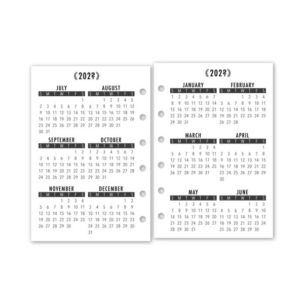 Pocket Year at a Glance Laminated Calendar Printed Planner Refill, 3.2" x 4.7", Dated Yearly View, Choose Your Date, Mini Months, Minimalist