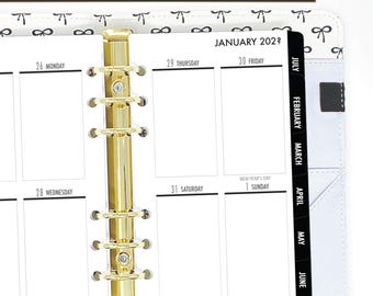 Personal Tabbed Complete Vertical Calendar Refill, Dated Monthly Weekly view, Black Tabs