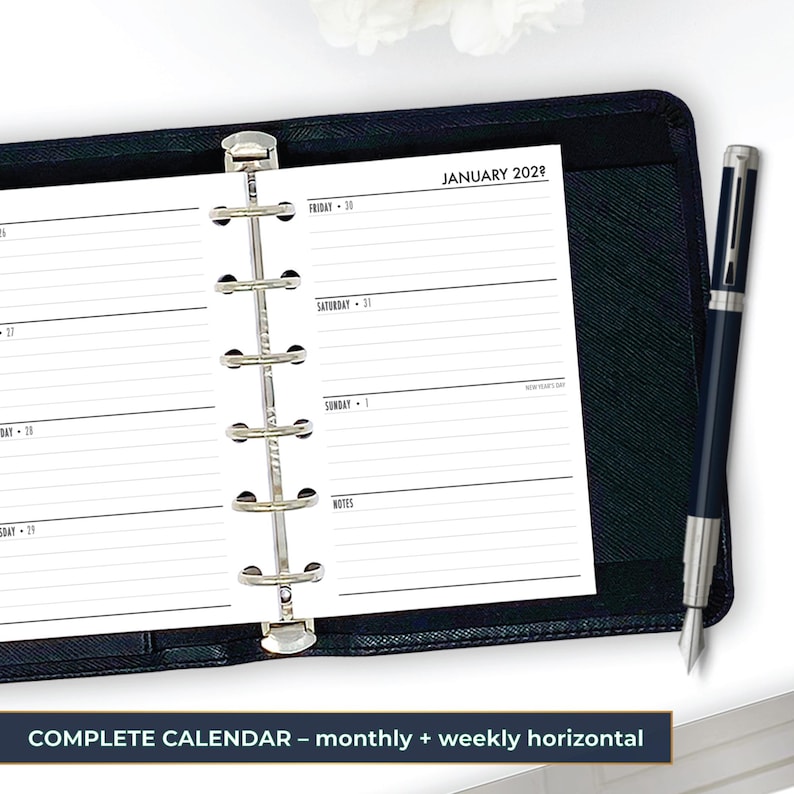 Pocket Complete Horizontal Calendar Planner Insert, Monthly & Weekly ...