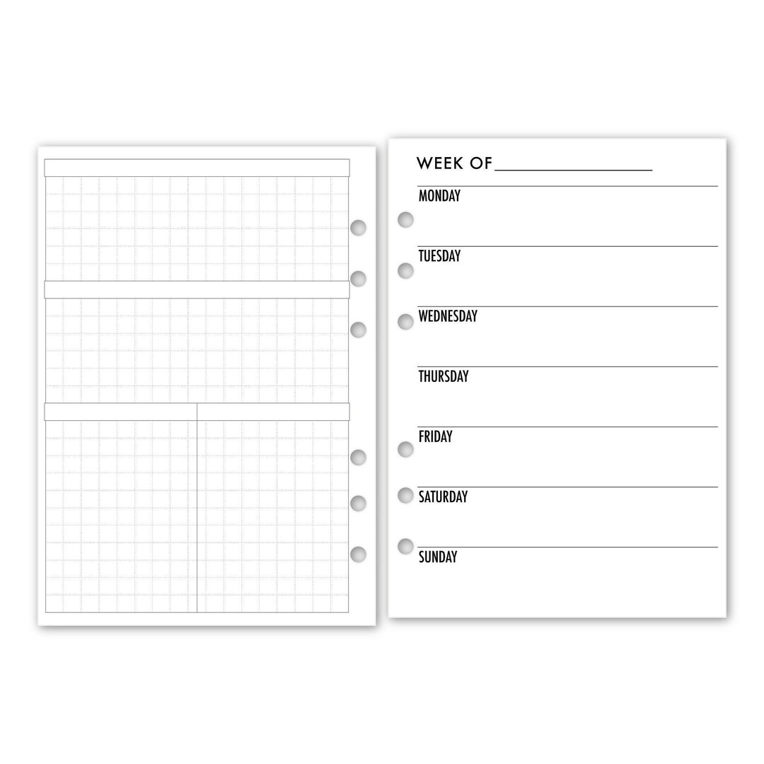 Printed A5 Week on 1 Page Horizontal Refill, 5.83 X 8.27, 26 or 52 ...